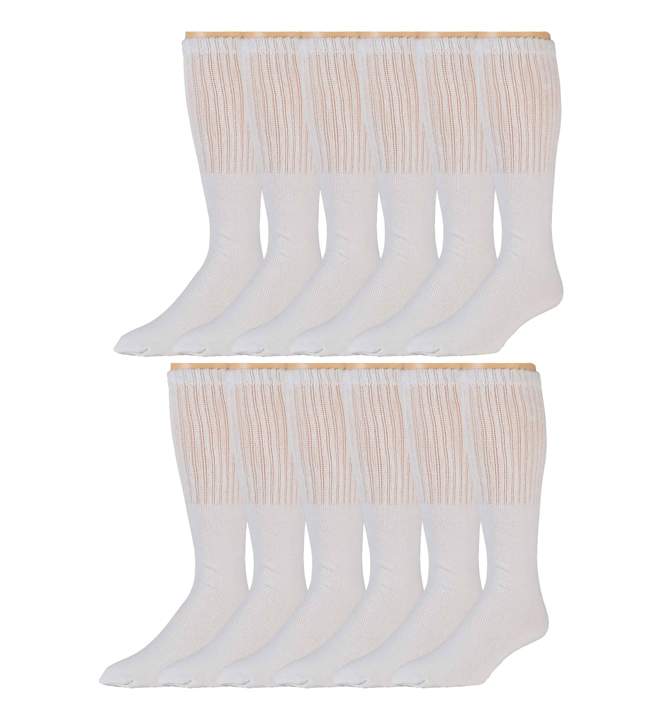 12 Pairs of Extra Long Over-The-Calf Cotton Tube Athletic Socks, Size 11-16