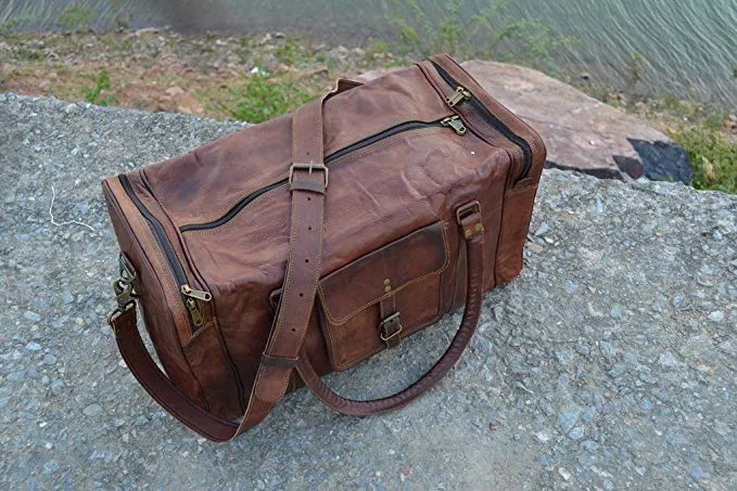 21 Inch Vintage Leather Duffel Travel Gym Sports Overnight Weekend Duffel Bag