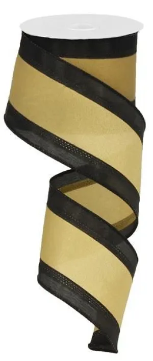 2.5" Satin Tri-Stripe Ribbon: Black/Old Gold - 10Yds