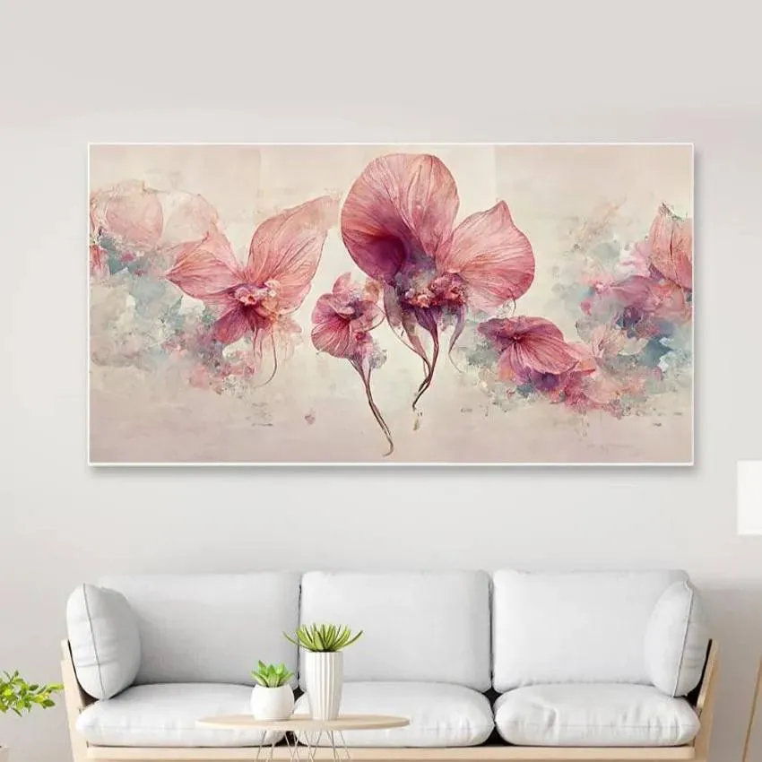 3D Pink Flowers Canvas Frame Wall Painting | 24 x 12 inches , 36 x 18 inches , 48 x 24 inches