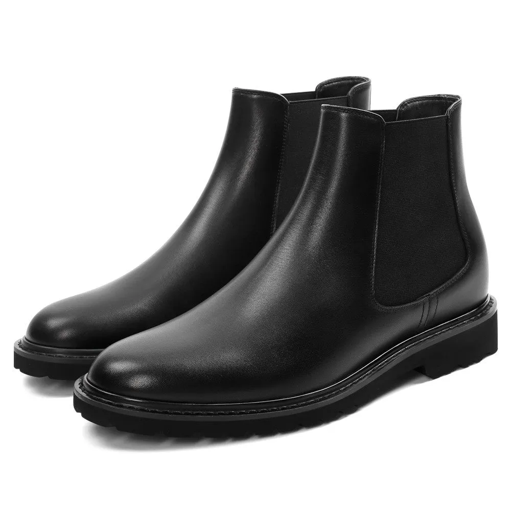 8CM/3.15 Inches CMR CHAMARIPA Men's Black Leather  Elevator Chelsea Boots