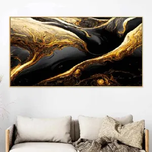 Abstract Deco Black & Gold Design Floating Frame Canvas Wall Painting| 24 x 12 inches , 36 x 18 inches & 48 x 24 inches