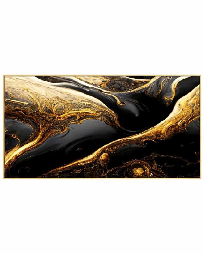 Abstract Deco Black & Gold Design Floating Frame Canvas Wall Painting| 24 x 12 inches , 36 x 18 inches & 48 x 24 inches