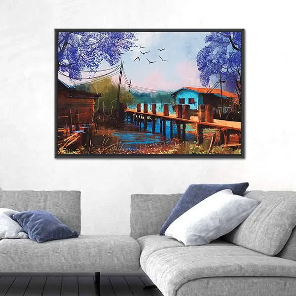 Abstract Fishing Village Canvas Wall Art