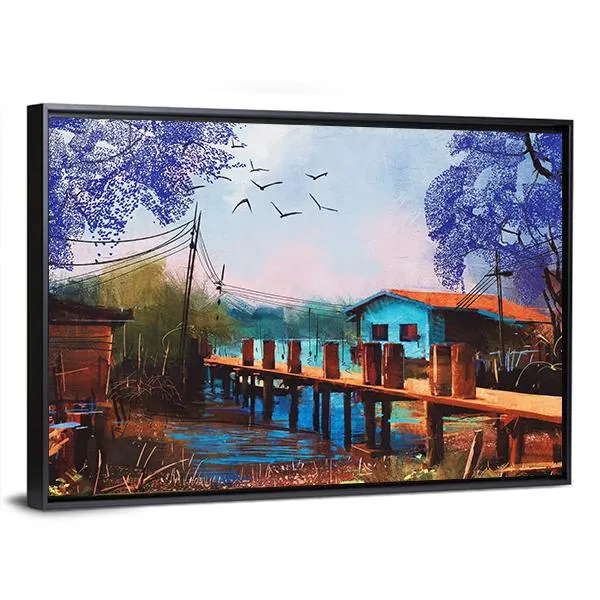 Abstract Fishing Village Canvas Wall Art