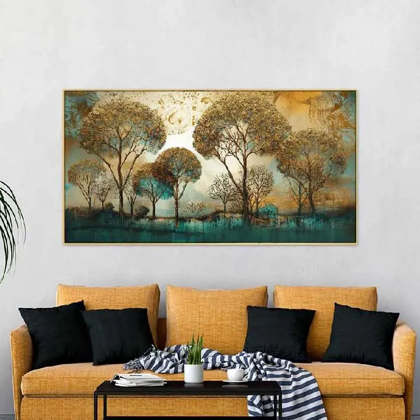 Abstract Greenery Tree  Floating Frame Canvas Wall Painting | 24 x 12 inches , 36 x 18 inches & 48 x 24 inches