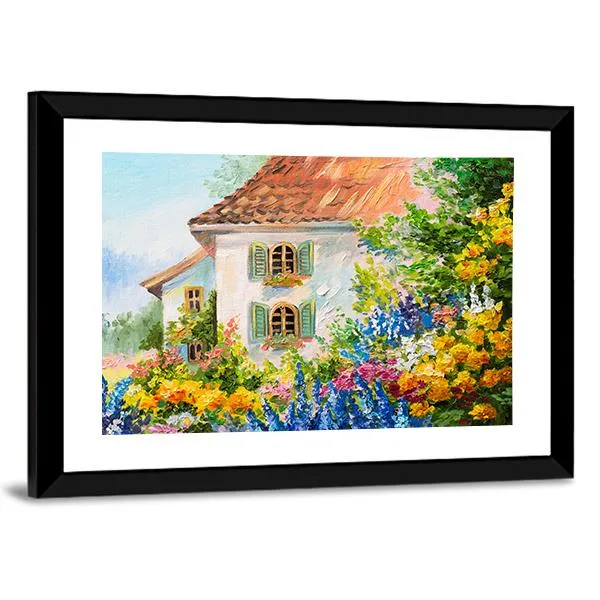 Abstract House In Flower Garden Canvas Wall Art