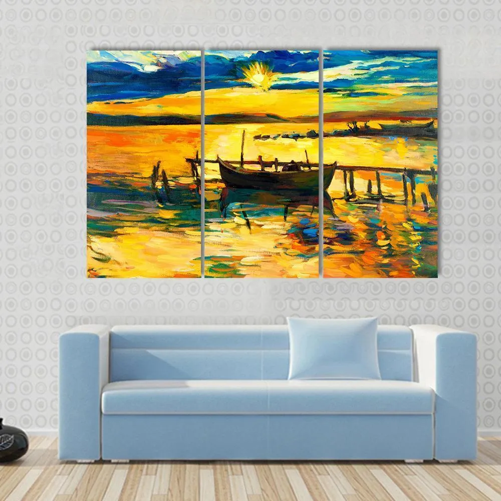 Abstract Of Boat & Jetty Canvas Wall Art