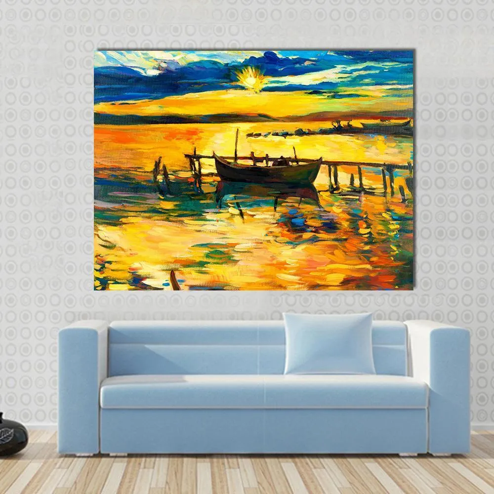 Abstract Of Boat & Jetty Canvas Wall Art