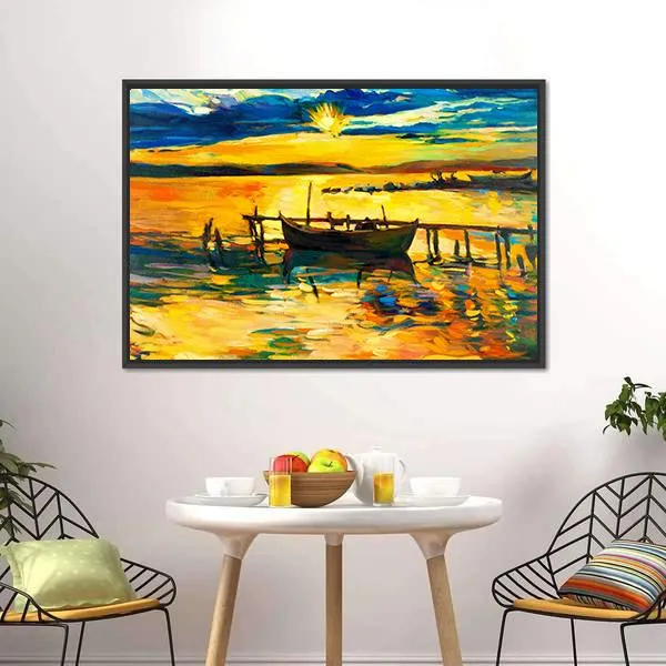 Abstract Of Boat & Jetty Canvas Wall Art