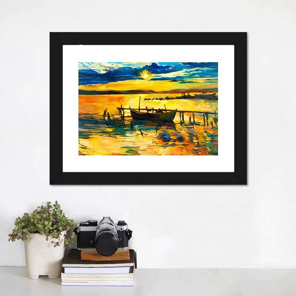 Abstract Of Boat & Jetty Canvas Wall Art