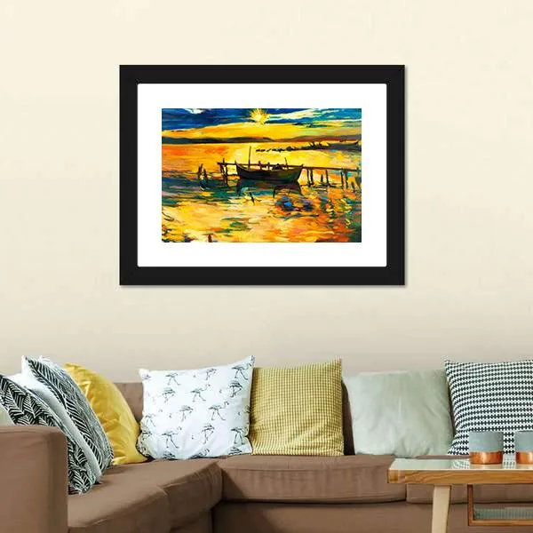 Abstract Of Boat & Jetty Canvas Wall Art