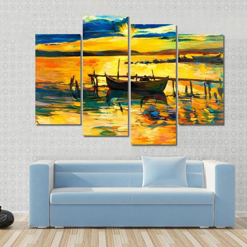 Abstract Of Boat & Jetty Canvas Wall Art