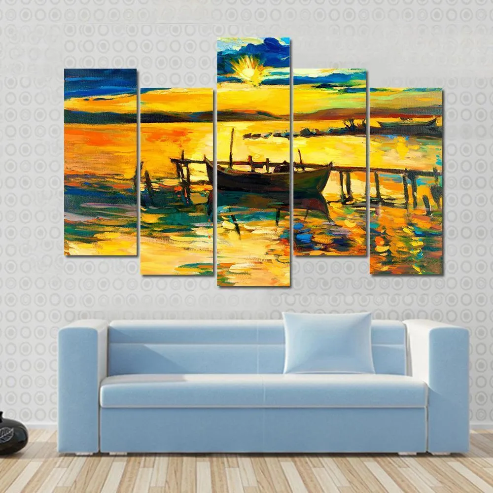 Abstract Of Boat & Jetty Canvas Wall Art