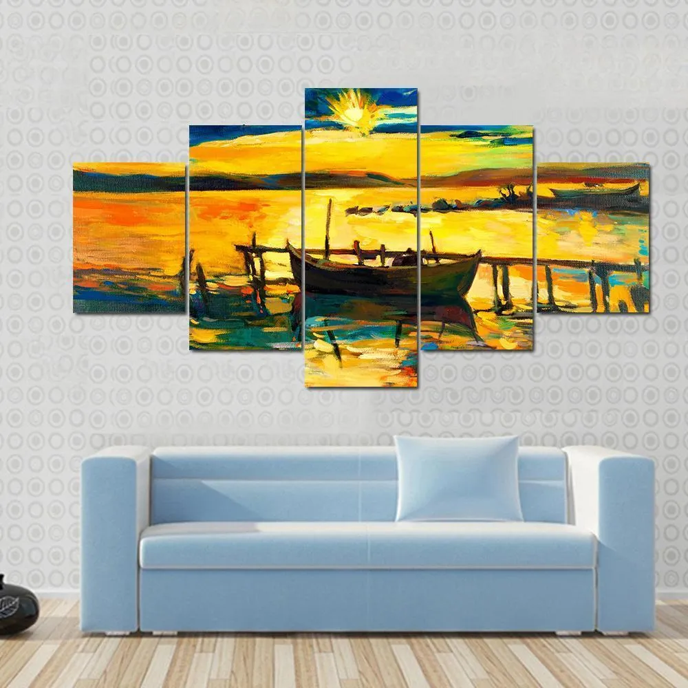 Abstract Of Boat & Jetty Canvas Wall Art