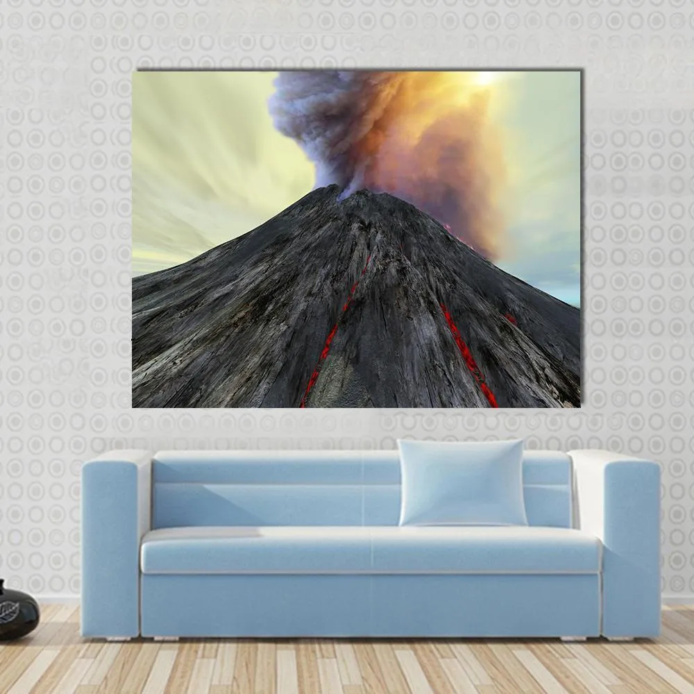 Active Volcano Belches Smoke Canvas Wall Art