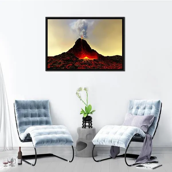 Active Volcano Spews Out Hot Red Lava Canvas Wall Art