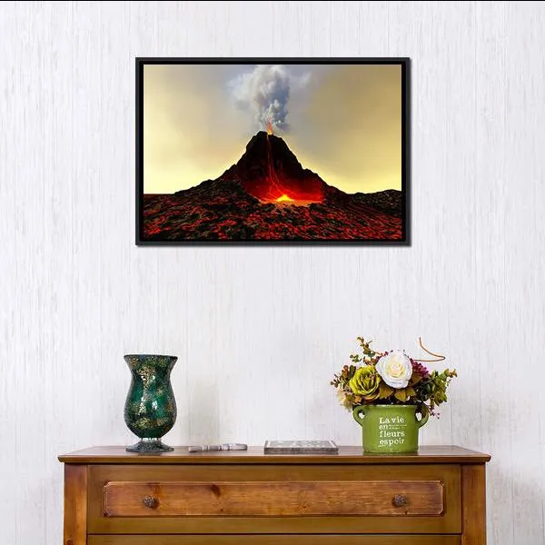 Active Volcano Spews Out Hot Red Lava Canvas Wall Art