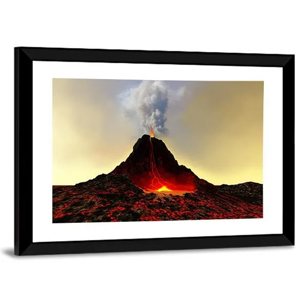 Active Volcano Spews Out Hot Red Lava Canvas Wall Art