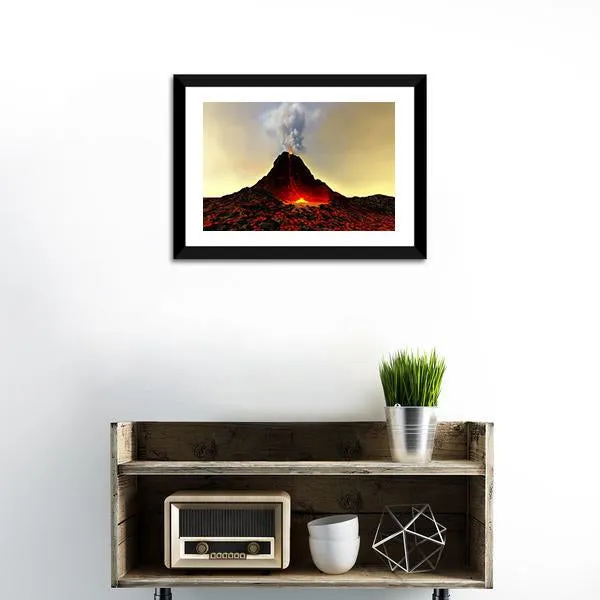 Active Volcano Spews Out Hot Red Lava Canvas Wall Art