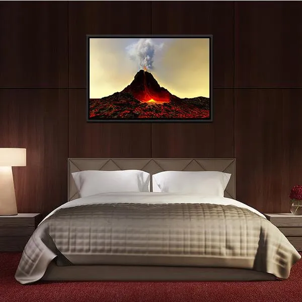 Active Volcano Spews Out Hot Red Lava Canvas Wall Art