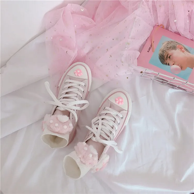 Advbridge Japanese pink meow girl cute high-top fantasy canvas shoes sweet lolita shoes tea party kawaii princess kawaii shoes vintage