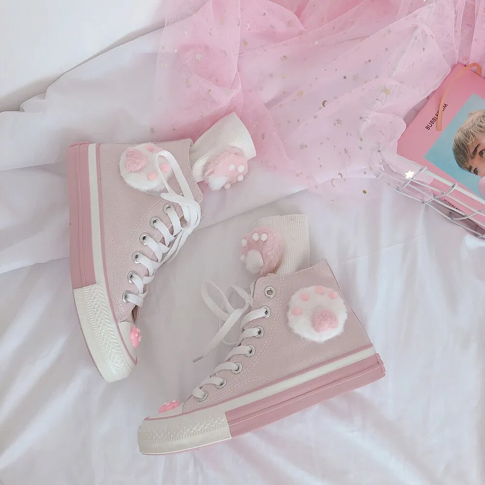 Advbridge Japanese pink meow girl cute high-top fantasy canvas shoes sweet lolita shoes tea party kawaii princess kawaii shoes vintage