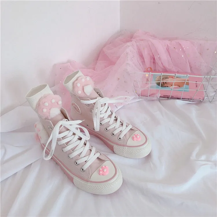 Advbridge Japanese pink meow girl cute high-top fantasy canvas shoes sweet lolita shoes tea party kawaii princess kawaii shoes vintage