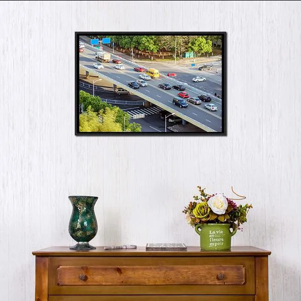 Aerial View Of Traffic Canvas Wall Art