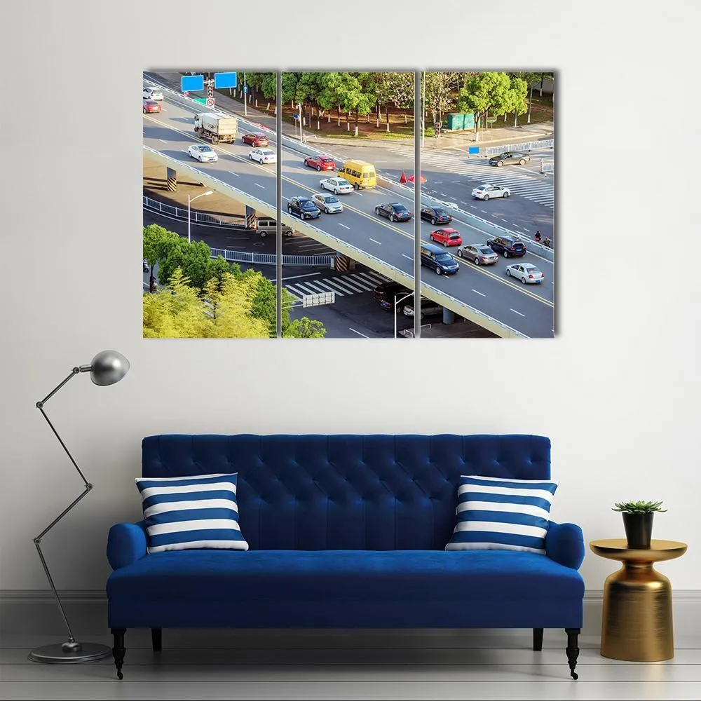 Aerial View Of Traffic Canvas Wall Art