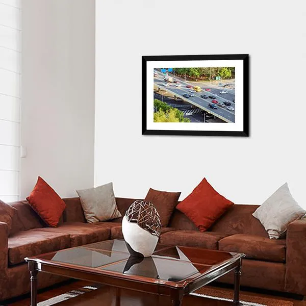 Aerial View Of Traffic Canvas Wall Art