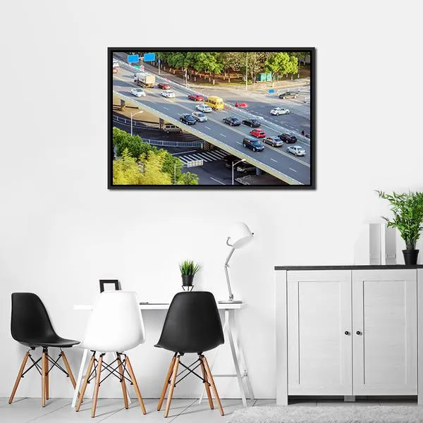 Aerial View Of Traffic Canvas Wall Art