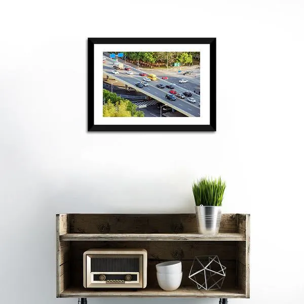 Aerial View Of Traffic Canvas Wall Art