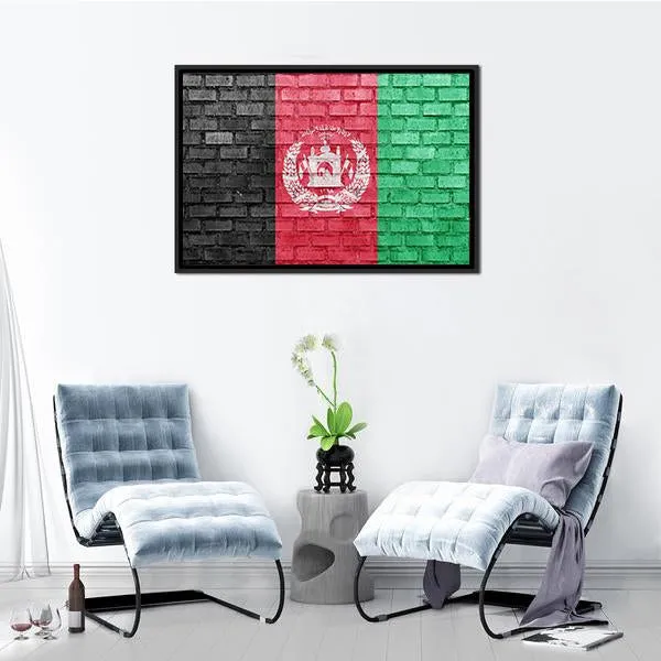 Afghanistan Flag On Bricks Wall Canvas Wall Art