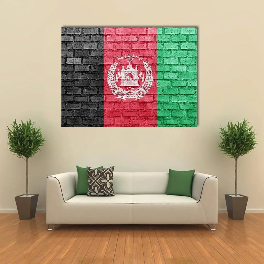 Afghanistan Flag On Bricks Wall Canvas Wall Art