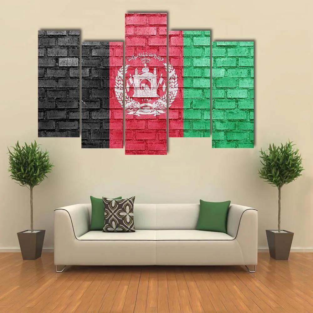 Afghanistan Flag On Bricks Wall Canvas Wall Art