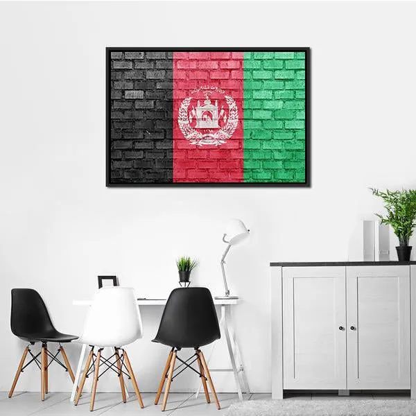 Afghanistan Flag On Bricks Wall Canvas Wall Art