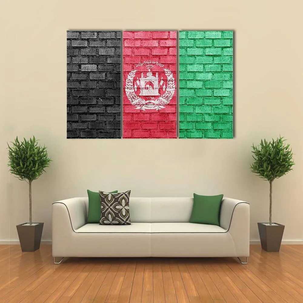 Afghanistan Flag On Bricks Wall Canvas Wall Art