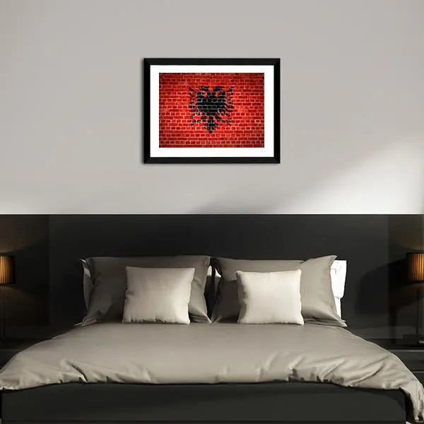 Albanian Flag On Brick Wall Canvas Wall Art