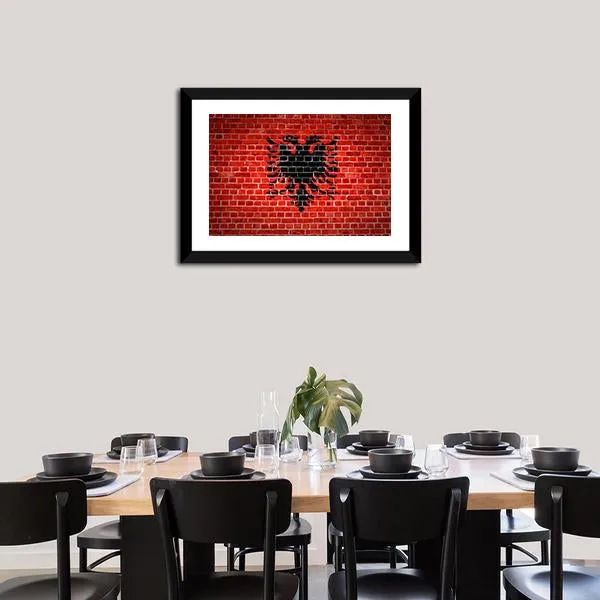 Albanian Flag On Brick Wall Canvas Wall Art