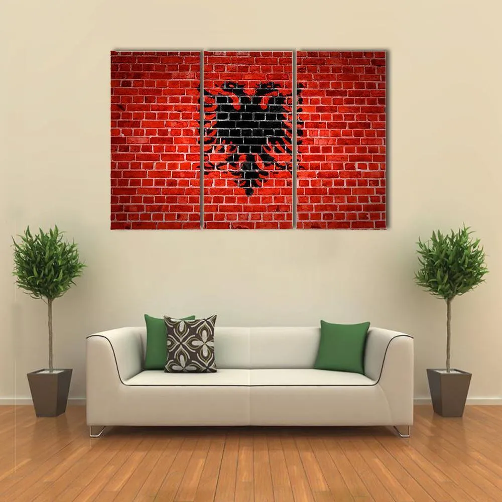 Albanian Flag On Brick Wall Canvas Wall Art