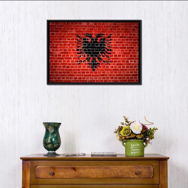 Albanian Flag On Brick Wall Canvas Wall Art