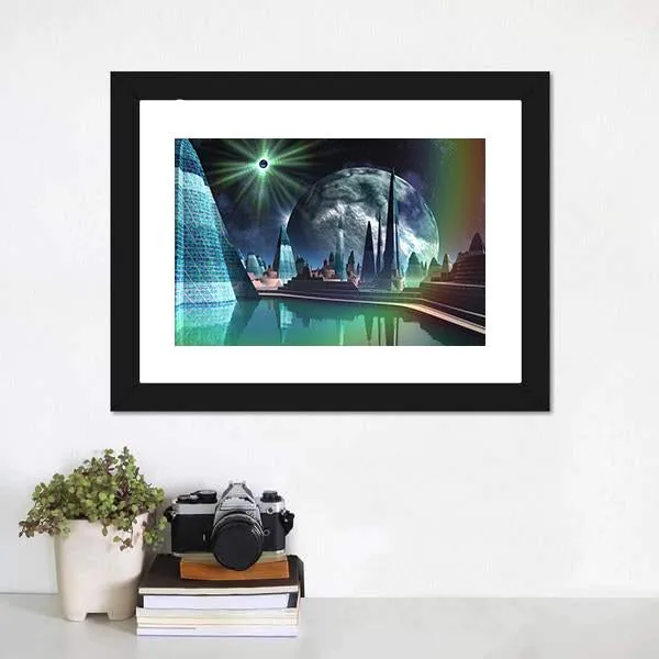 Alien City With Quasar Star Canvas Wall Art