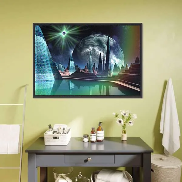 Alien City With Quasar Star Canvas Wall Art