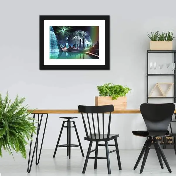 Alien City With Quasar Star Canvas Wall Art