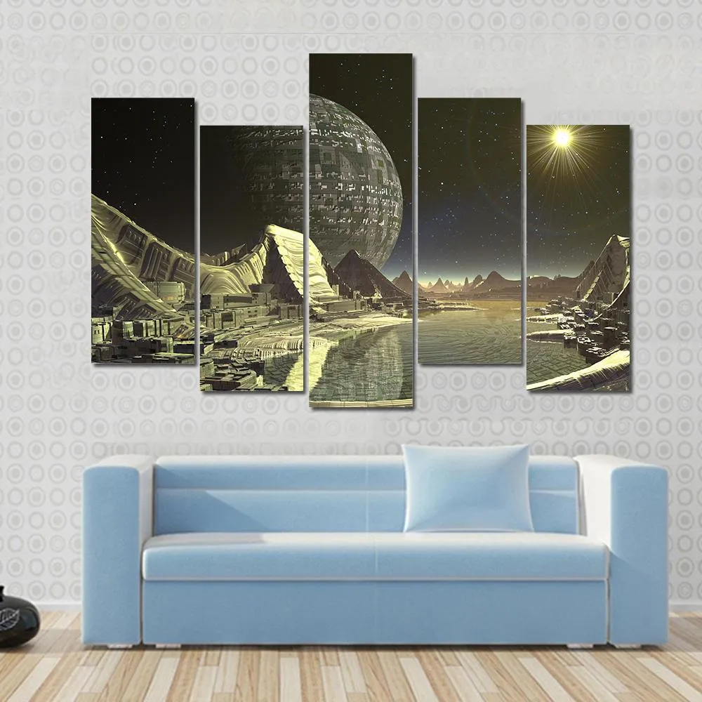 Alien Satellite City Canvas Wall Art