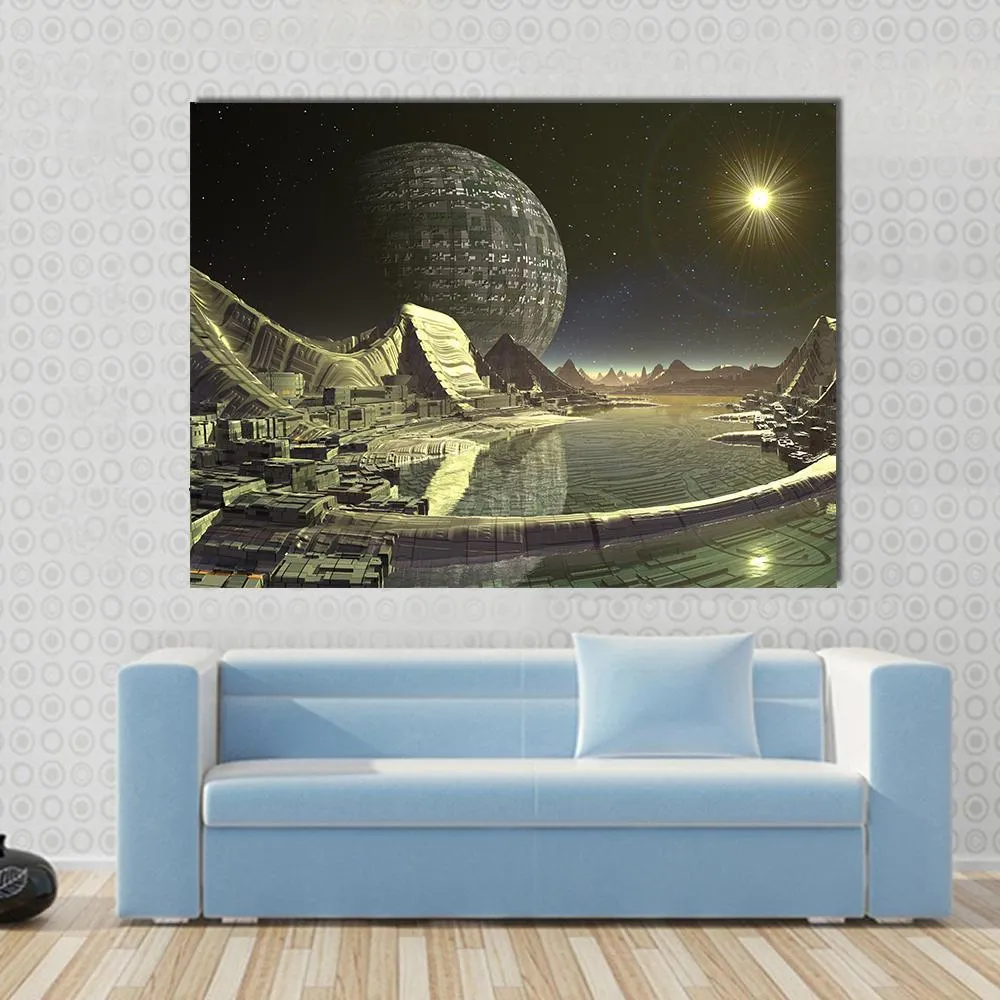 Alien Satellite City Canvas Wall Art