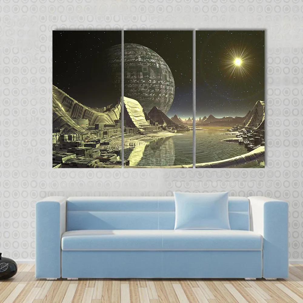 Alien Satellite City Canvas Wall Art