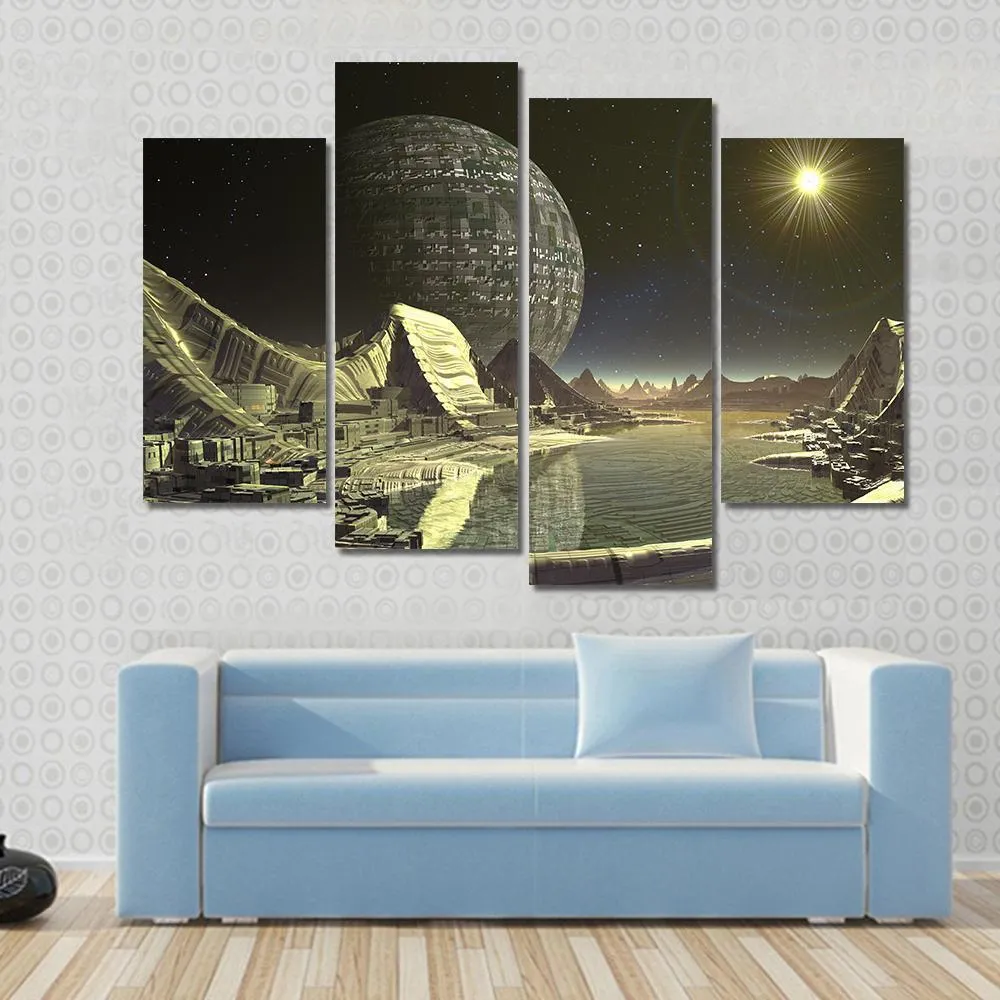 Alien Satellite City Canvas Wall Art