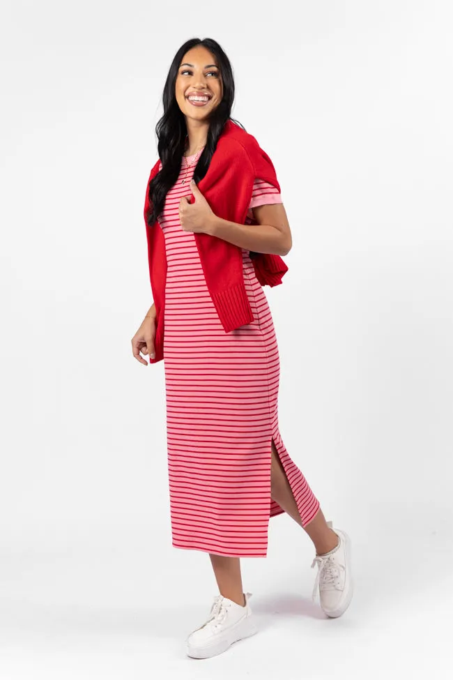 All Of You Pink and Red Striped Knit Dress